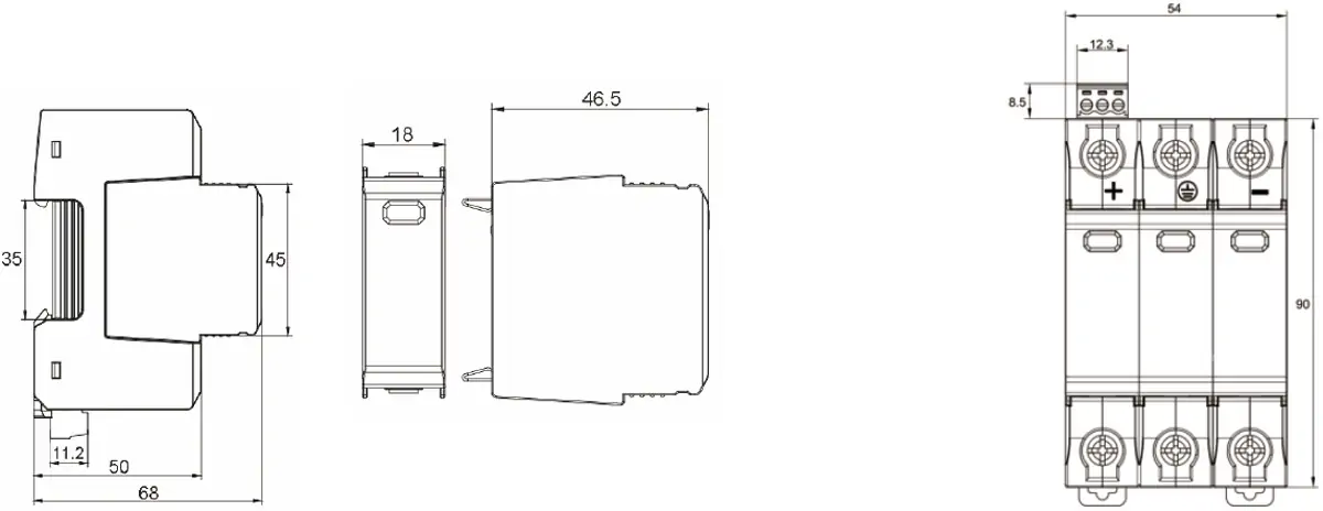GSP9-C40PV 1500V DC Surge Protective Device Dimension Details and Installation Drawing