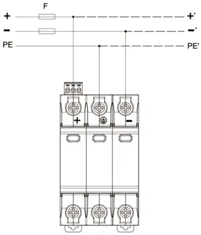 GSP9-C40PV 1500V DC Surge Protective Device Wiring Diagram for PV System Connection