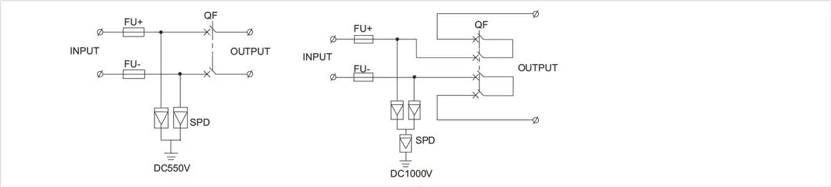 GYPV/1-1 DC Combiner Box wiring diagram for solar PV system connection
