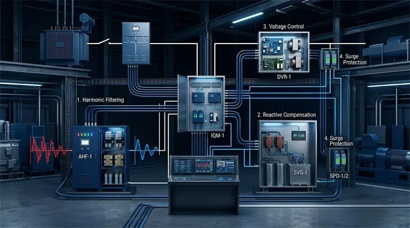 Complete power quality management solution including harmonic filtering voltage control and protection systems