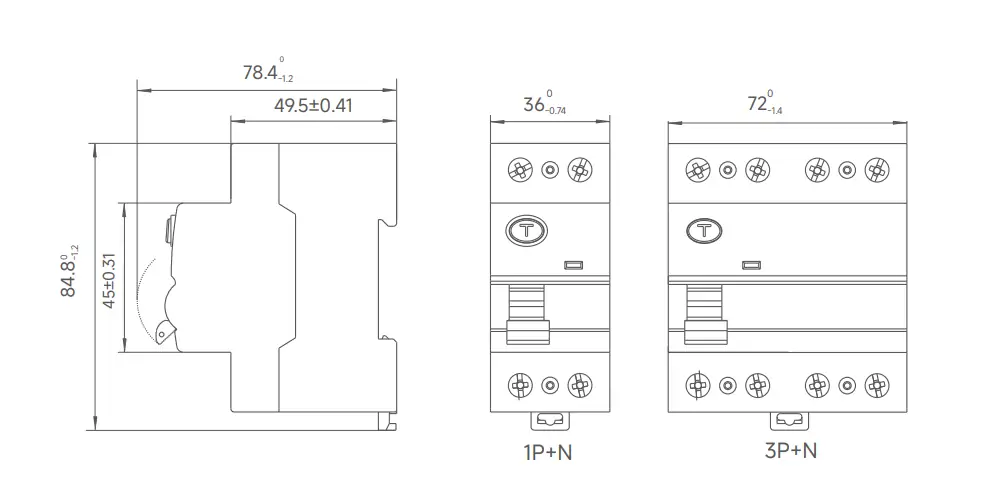 GYL9-B Type B RCD outline and installation dimensions