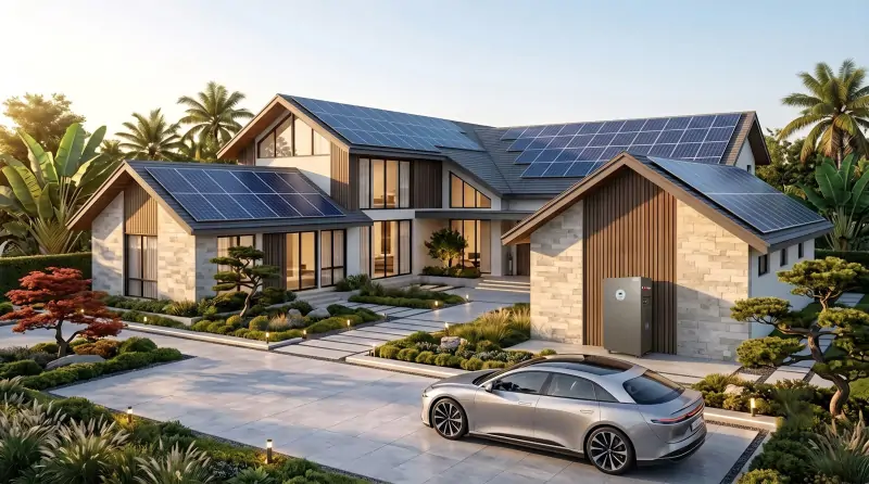 Residential energy storage system with solar panels for home power supply