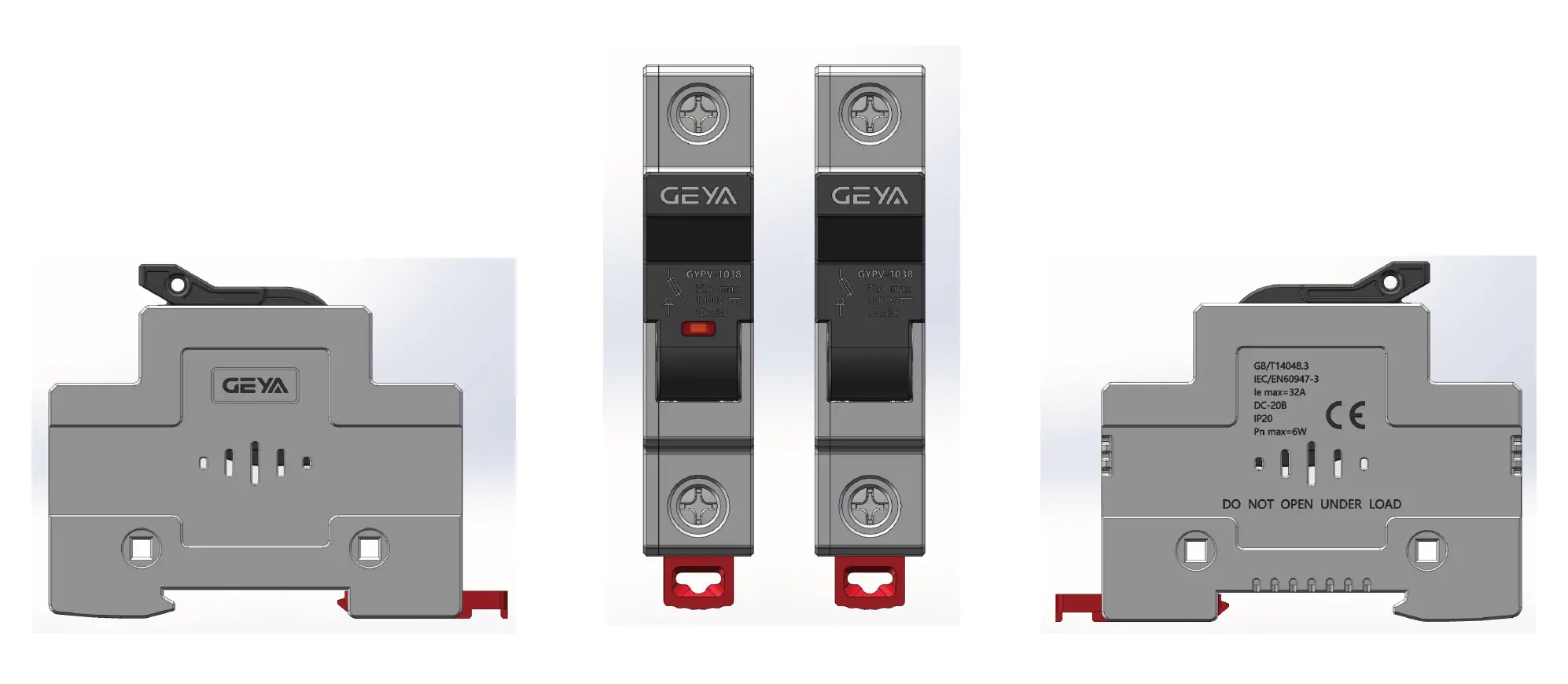 GYPV-1038 1000V DC PV Fuse Holder CMF diagram showing material, color and finishing details