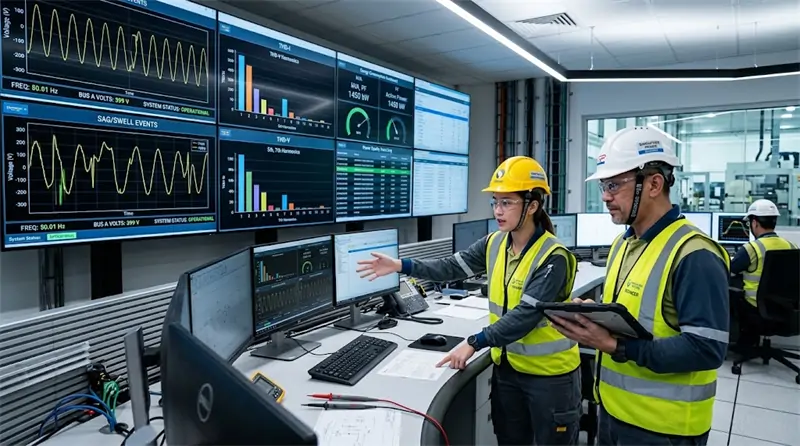 Industrial power quality monitoring system analyzing electrical parameters