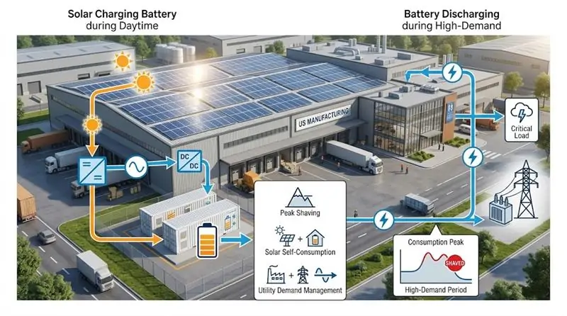 Commercial energy storage system for solar self-consumption and peak shaving