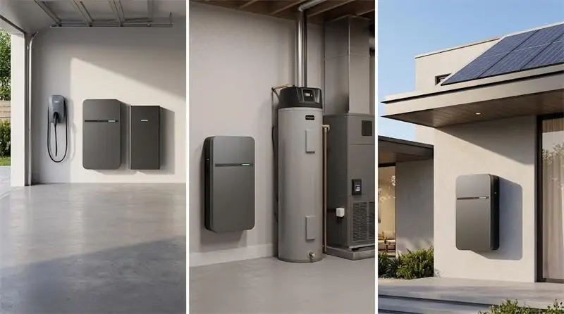 Residential BESS integrated into garage basement and modern villa environments