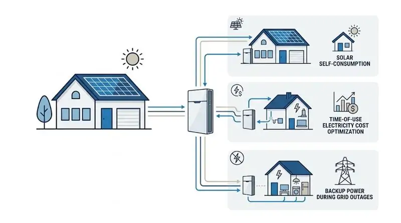 Residential BESS self-consumption time-of-use and backup power modes