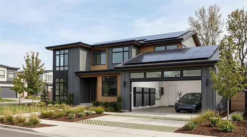 Residential energy storage system installed in a modern American home