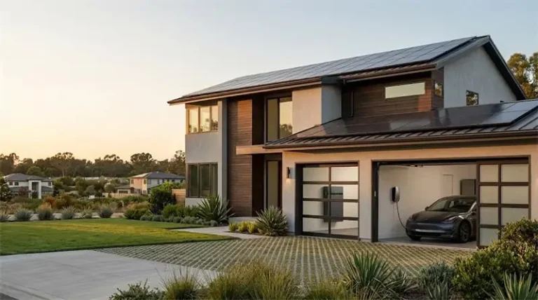 Residential energy storage system integrated with solar power in a modern American home