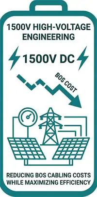 1500V DC high-voltage engineering icon for commercial solar PV and BOS efficiency
