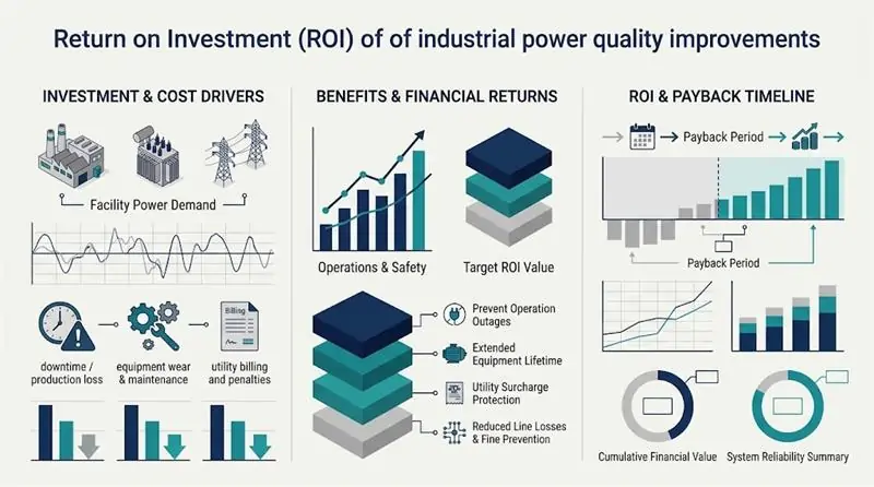 Power quality improvement ROI and industrial energy cost analysis